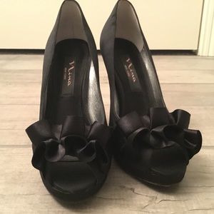 Ruffle Toed Black Heels